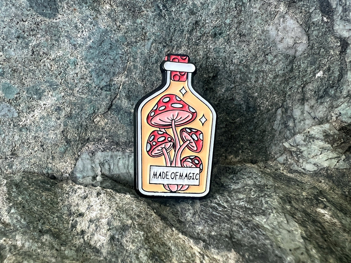 Magic Mushroom "Made of Magic" Bottle DnD Enamel Pin