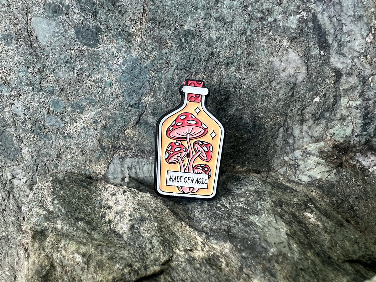 Magic Mushroom "Made of Magic" Bottle DnD Enamel Pin
