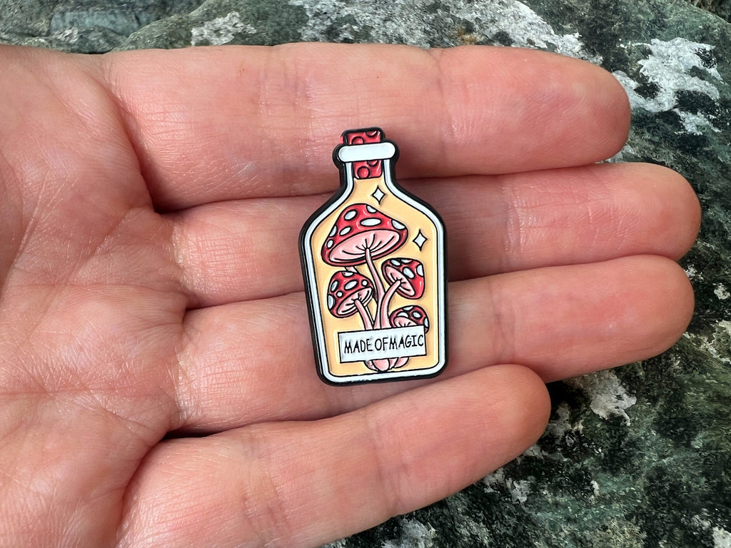 Magic Mushroom "Made of Magic" Bottle DnD Enamel Pin