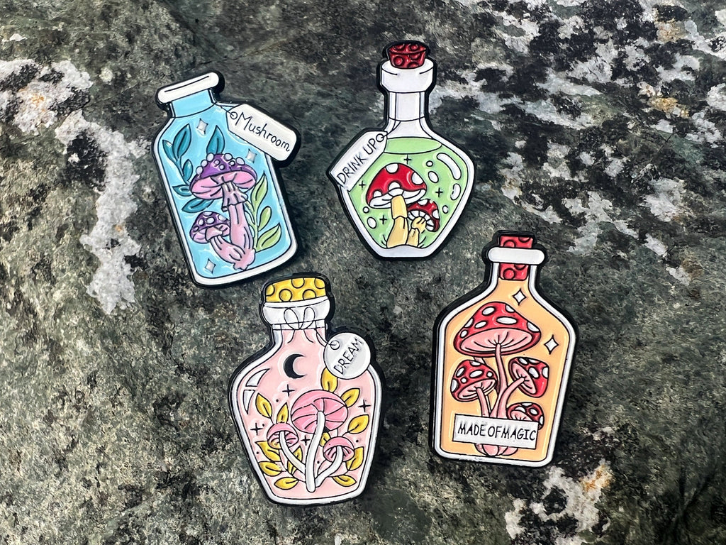 Magic Mushroom Bottles DnD Enamel Pins