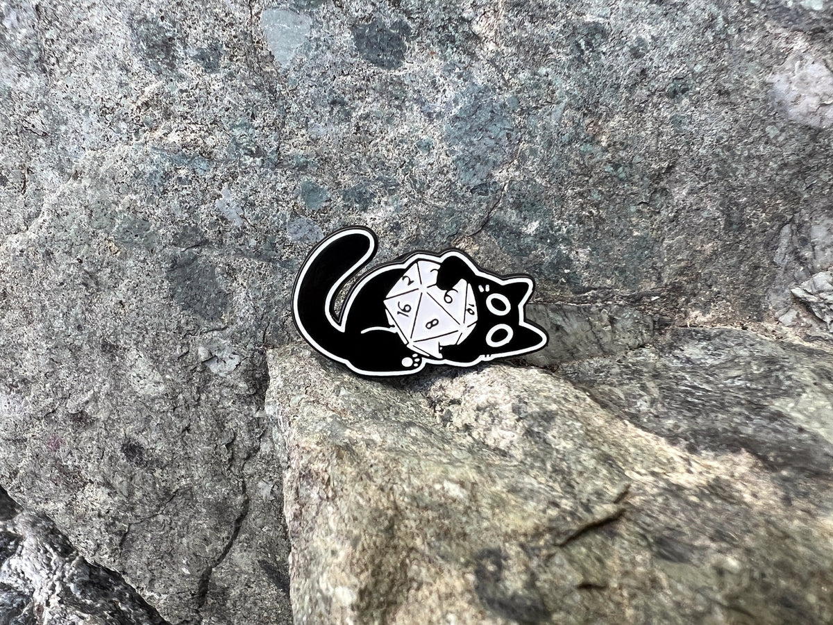 Black Cat D20 Dice DnD Enamel Pin
