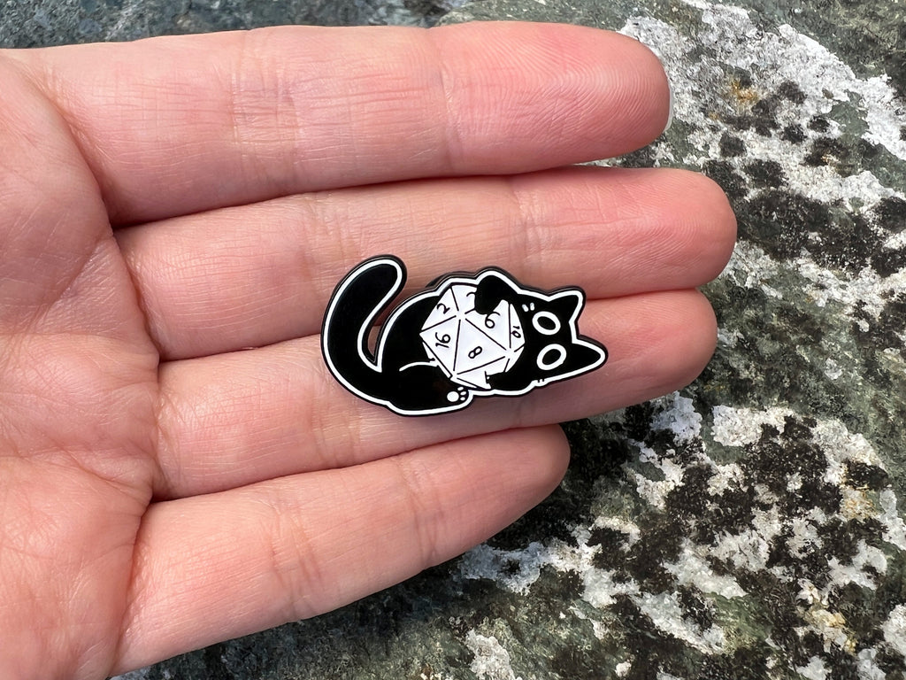 Black Cat D20 Dice DnD Enamel Pin