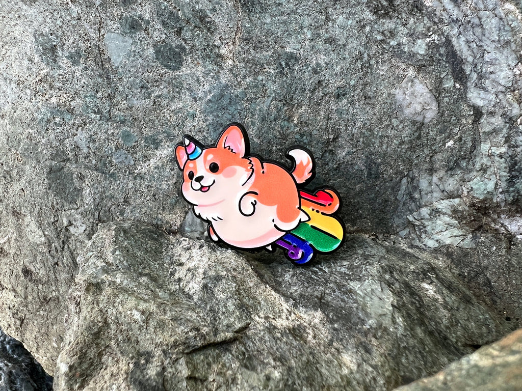 Rainbow Corgicorn DnD Enamel Pin