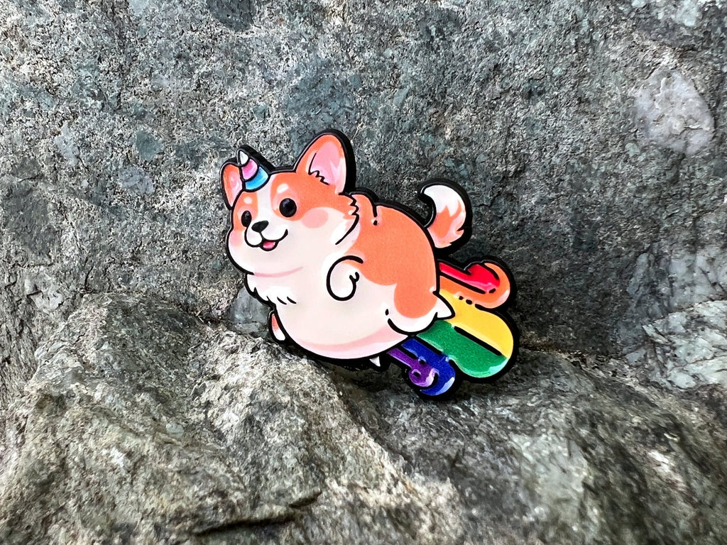 Rainbow Corgicorn DnD Enamel Pin