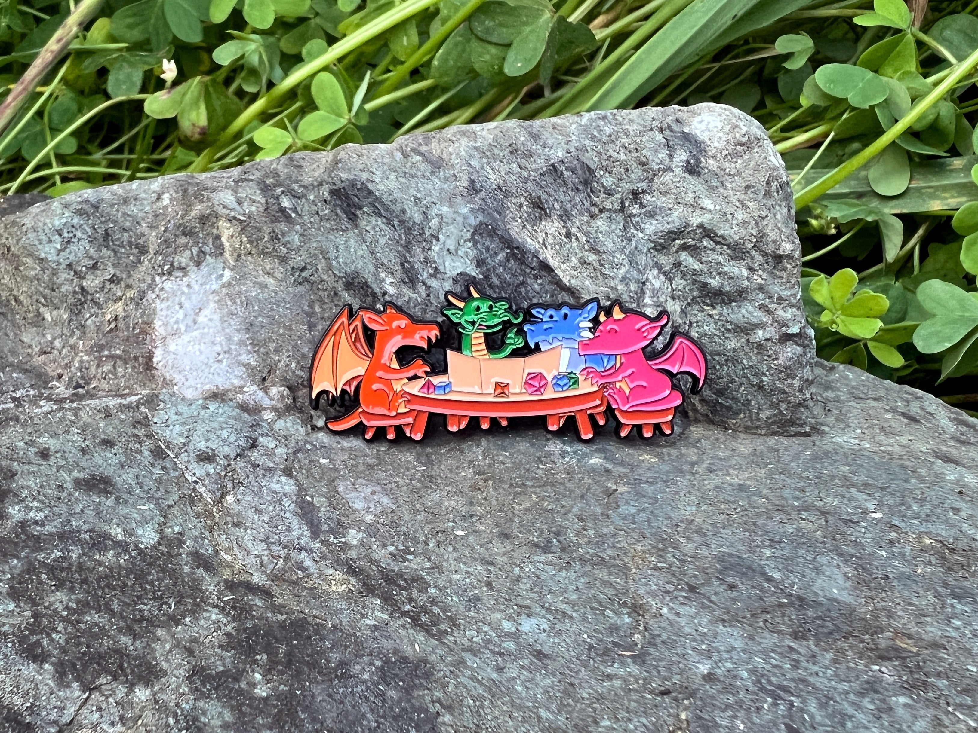 Dragons playing D&D, DnD Enamel Pin