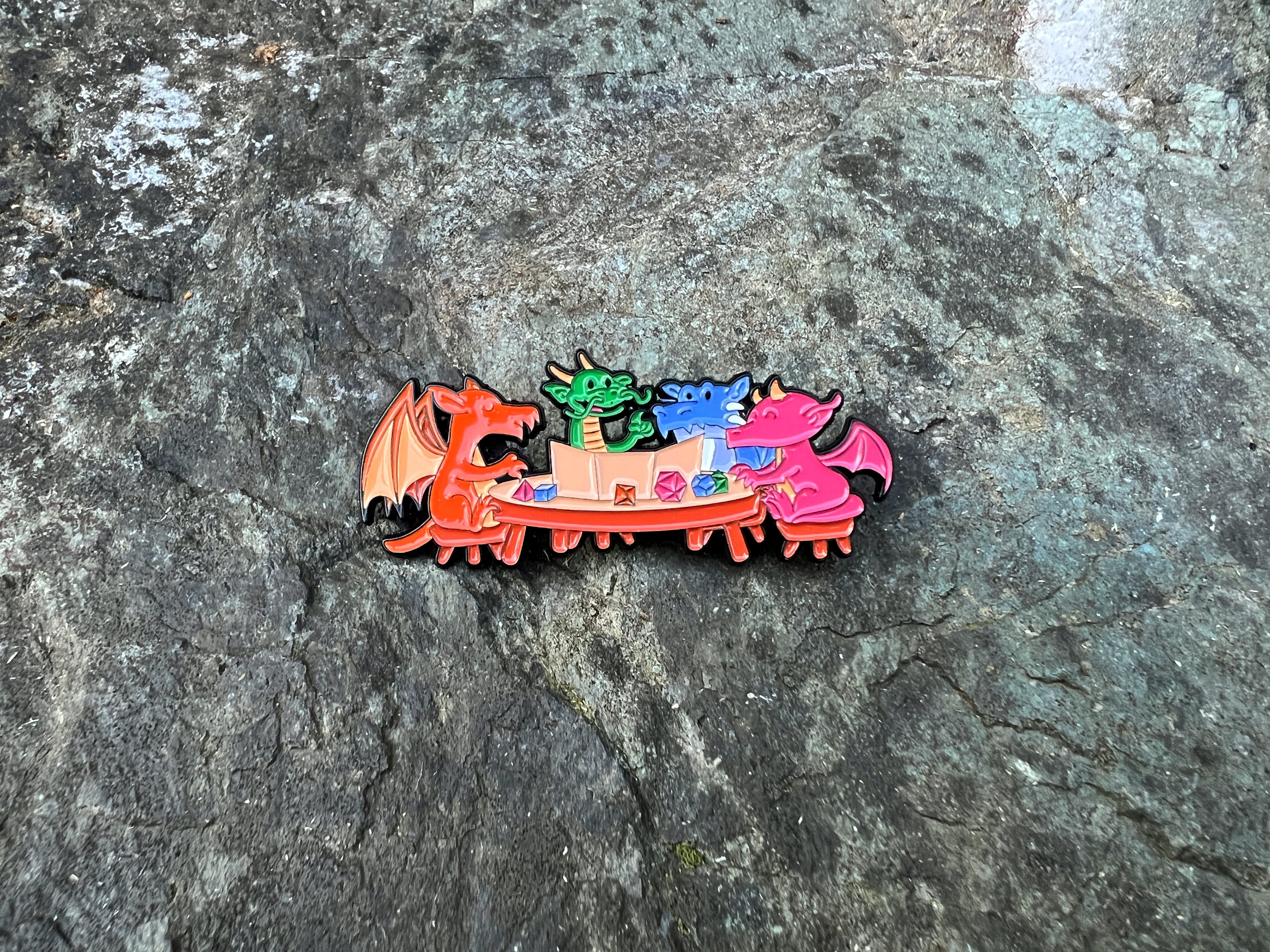 Dragons playing D&D, DnD Enamel Pin