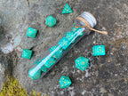 Shimmer Light Green Yellow "Teal Constellation" DnD 7 Polyhedral Dice Set in Potion Flask