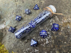 Shimmer Blue White "Blue Constellation" DnD 7 Polyhedral Dice Set in Potion Flask