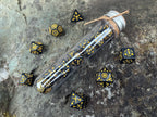 Shimmer Black Yellow "Black Constellation" DnD 7 Polyhedral Dice Set in Potion Flask