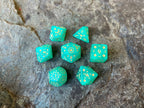 Shimmer Light Green Yellow "Teal Constellation" DnD 7 Polyhedral Dice Set in Potion Flask