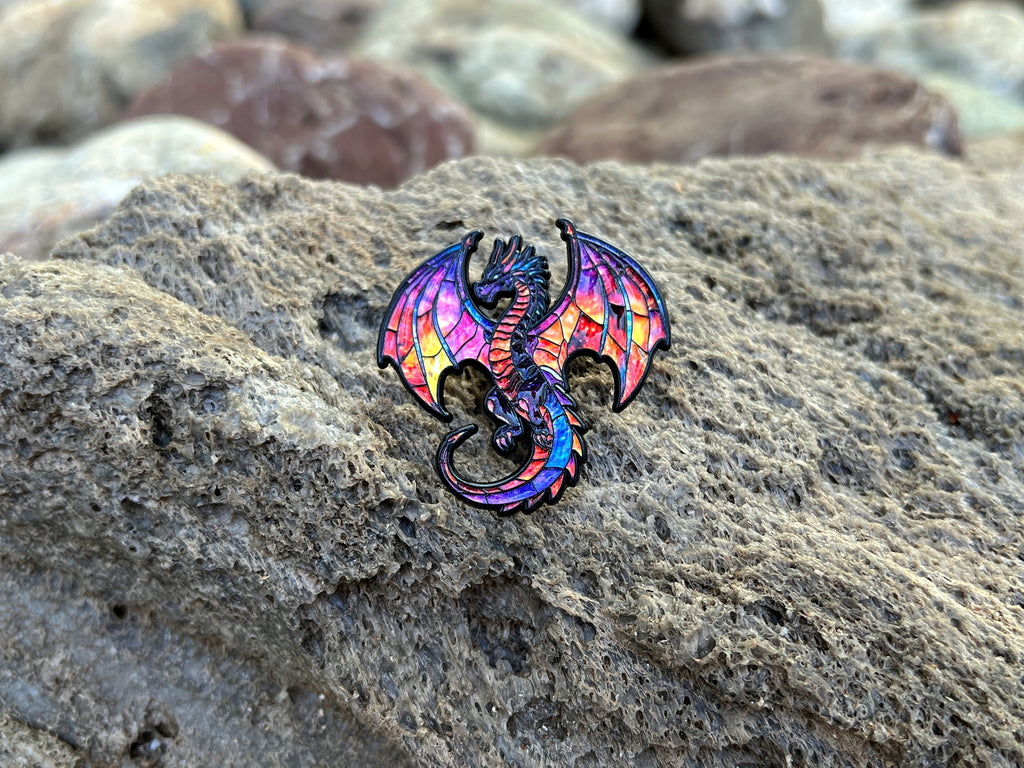 Stained Glass Dragon DnD Enamel Pin