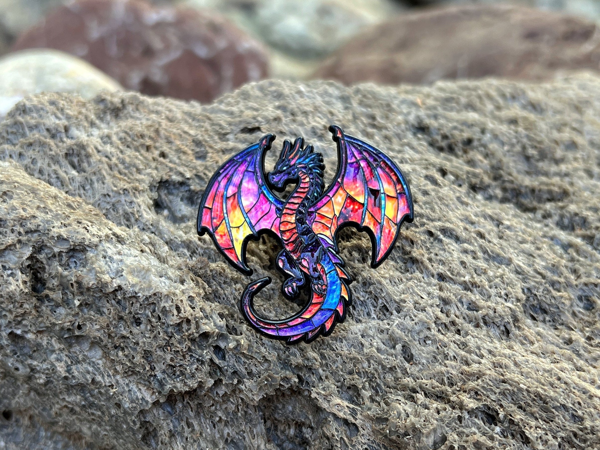 Stained Glass Dragon DnD Enamel Pin