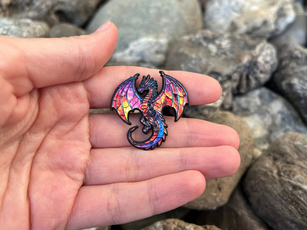 Stained Glass Dragon DnD Enamel Pin