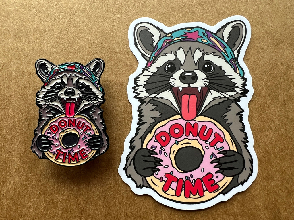 Donut Time Backpack Enamel Pin + Vinyl Sticker