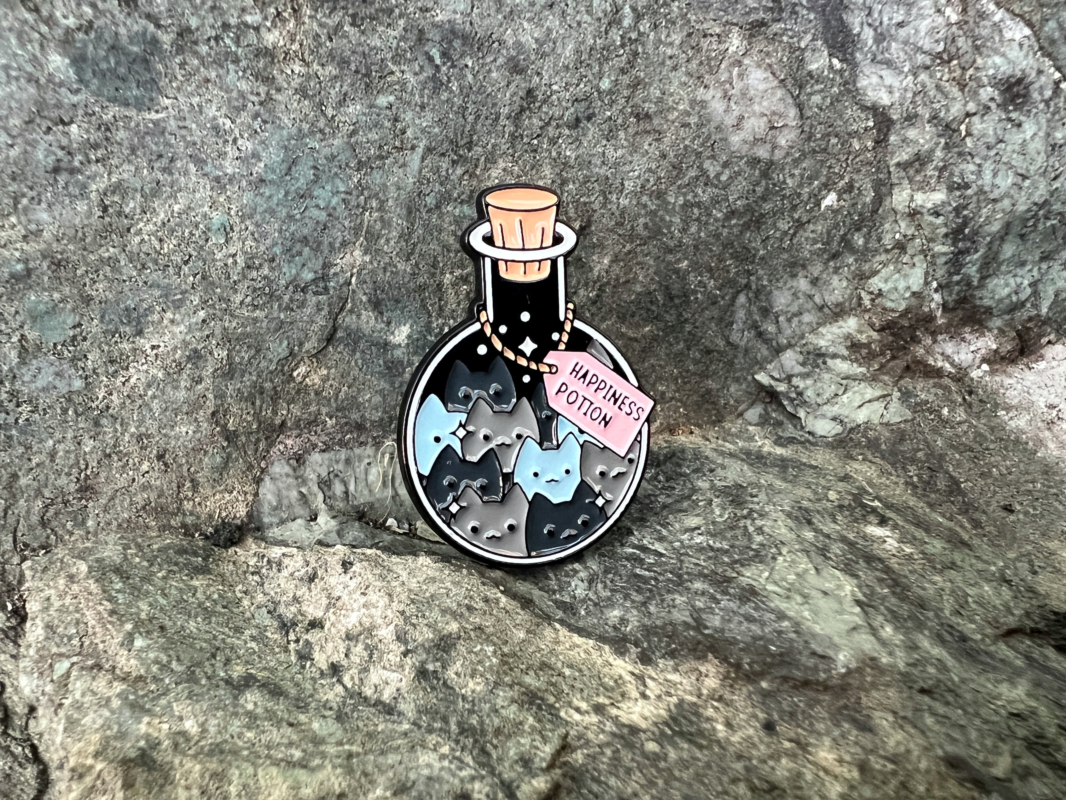 Happiness Potion Cute Black Cats DnD Enamel Pin