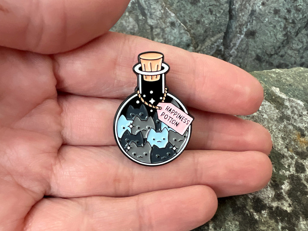 Happiness Potion Cute Black Cats DnD Enamel Pin