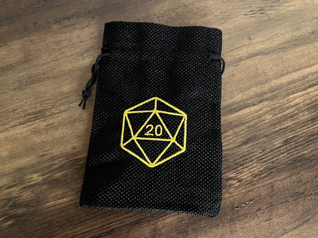 D20 Embroidered DnD Dice Bag