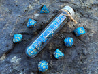 Blue Yellow "Blue Dragon" DnD 7 Polyhedral Dice Set in Potion Flask