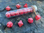 Red White "Red Dragon" DnD 7 Polyhedral Dice Set in Potion Flask