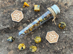 Yellow Black Gold "Yellow Badger" DnD 7 Polyhedral Dice Set in Potion Flask
