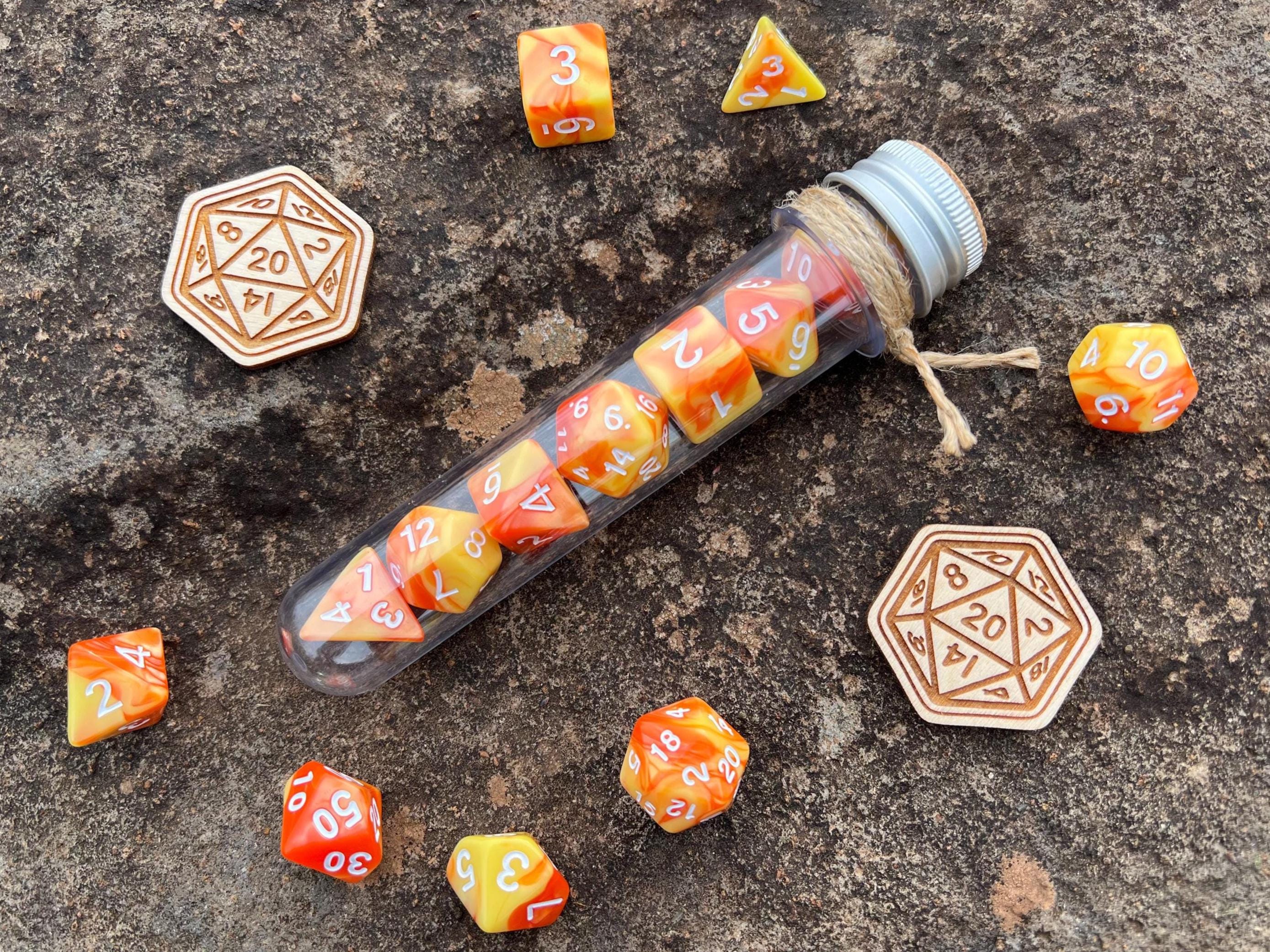 DnD 7 Polyhedral Dice Set in Potion Flask "Spellbook" Collection