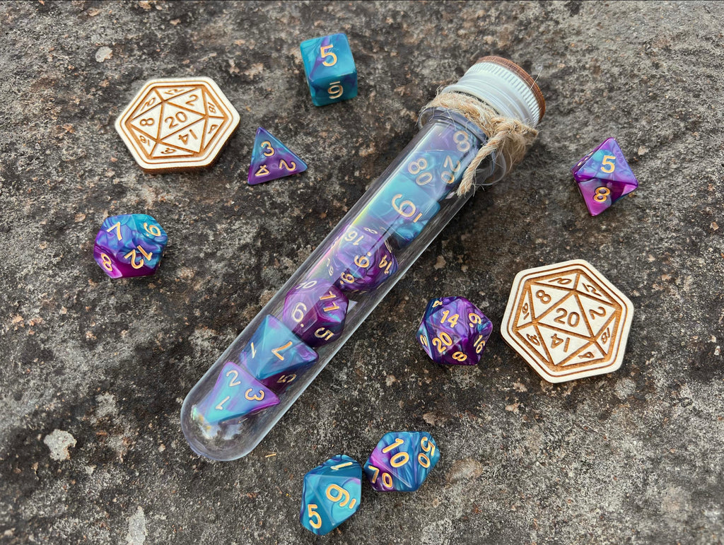 DnD 7 Polyhedral Dice Set in Potion Flask "Eternal Space" Collection