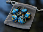 Blue Black "Lapis Lazuli" DnD 7 Polyhedral Dice Set in Potion Flask