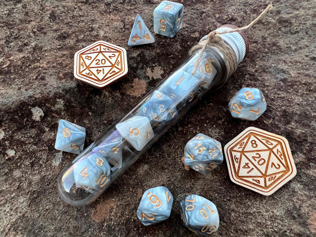 DnD 7 Polyhedral Dice Set in Potion Flask "Powers of Earth" Collection