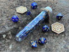 Shimmer Blue Black "Billion Stars" DnD 7 Polyhedral Dice Set in Potion Flask