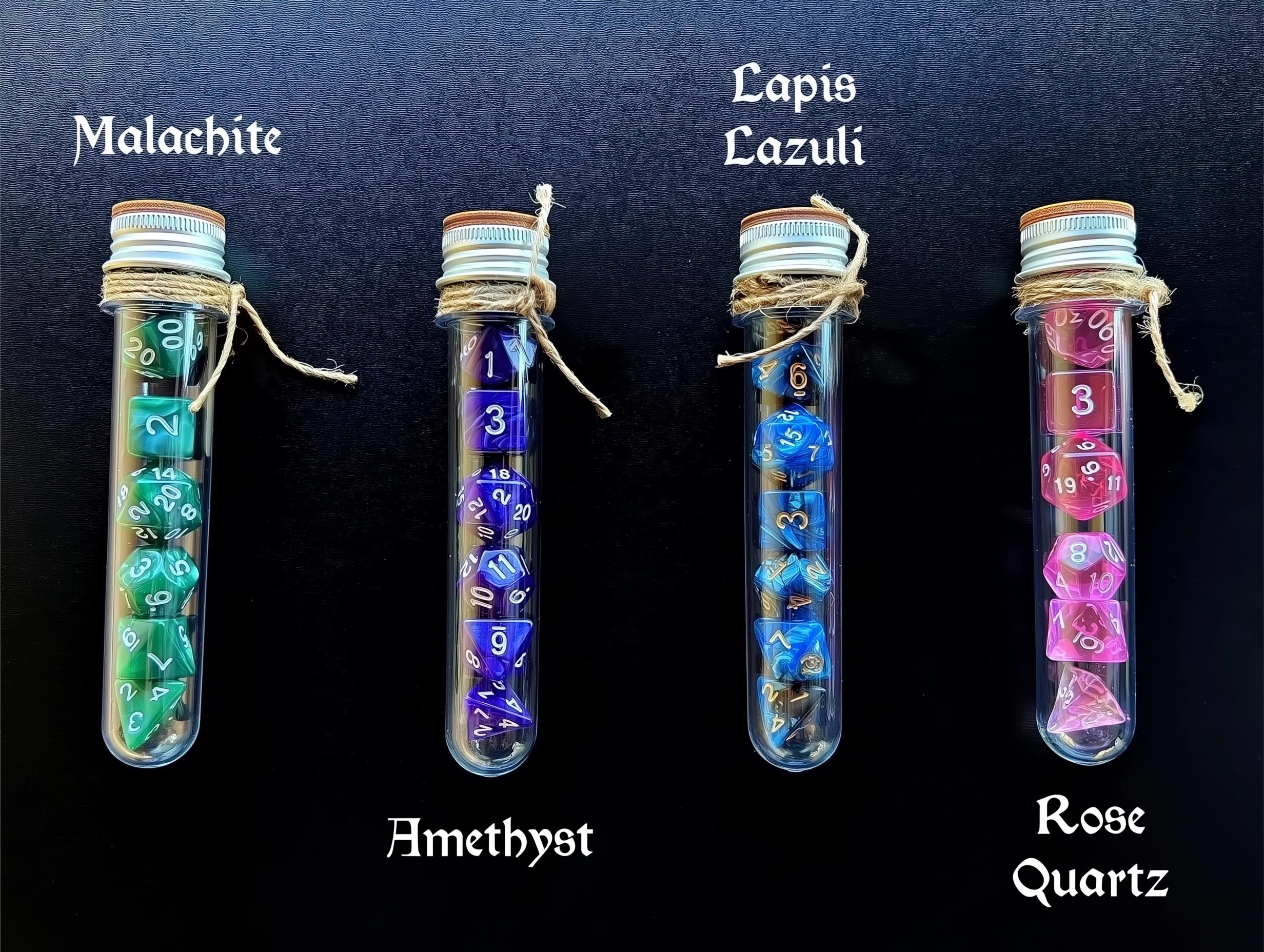 DnD 7 Polyhedral Dice Set in Potion Flask "Steven's Gems" Collection
