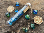 Shimmer Blue Yellow "Druid Magic" DnD 7 Polyhedral Dice Set in Potion Flask