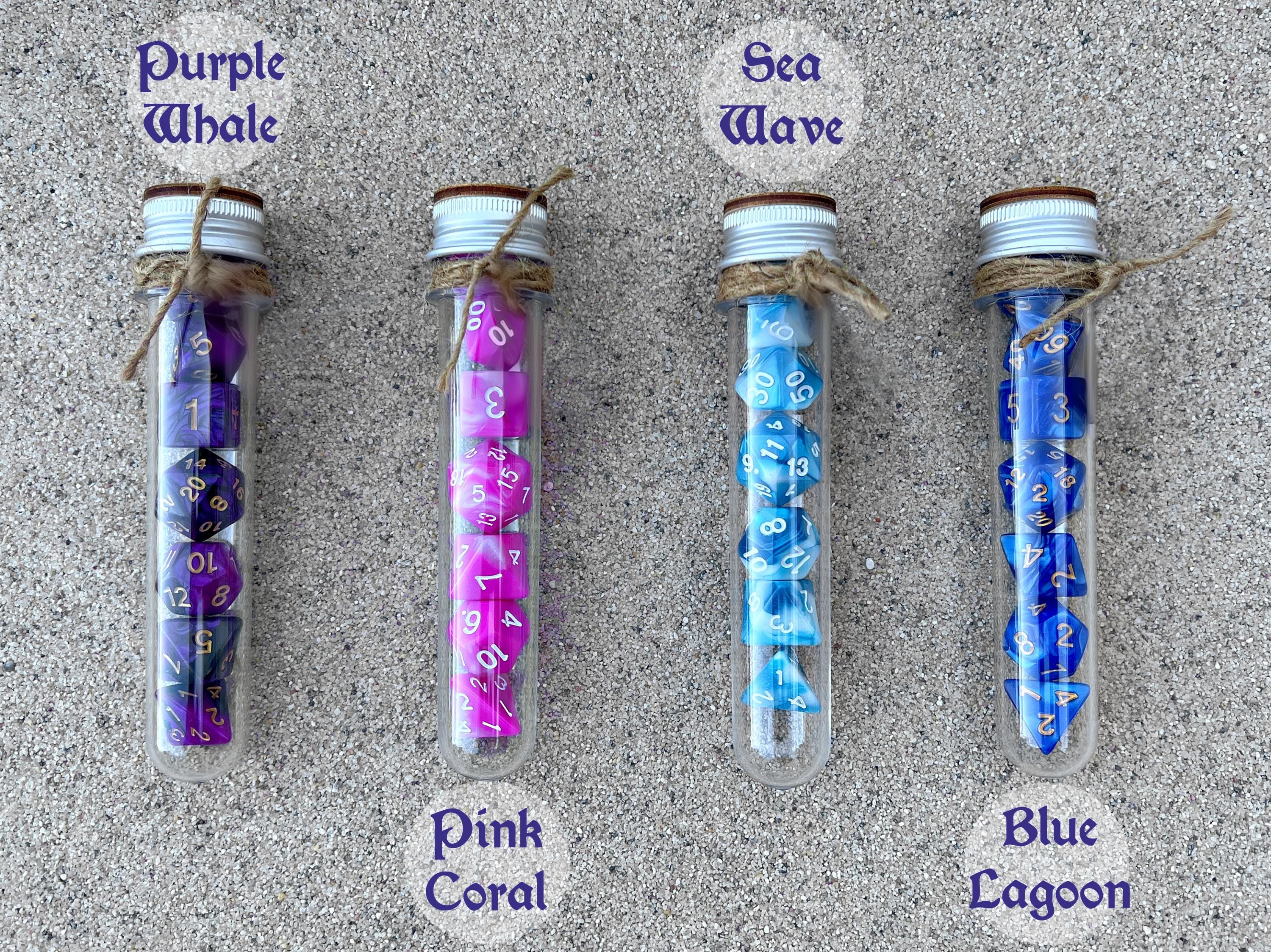 DnD 7 Polyhedral Dice Set in Potion Flask "Dream Ocean" Collection
