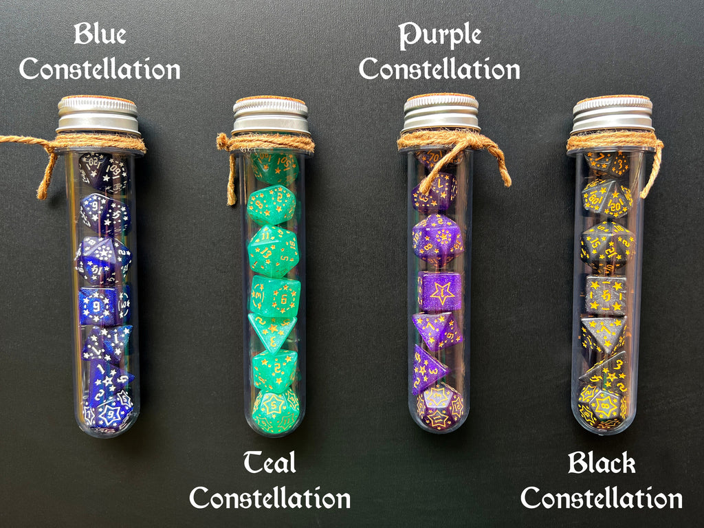 DnD 7 Polyhedral Dice Set in Potion Flask "Constellations" Collection