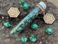 Green White "Malachite" DnD 7 Polyhedral Dice Set in Potion Flask