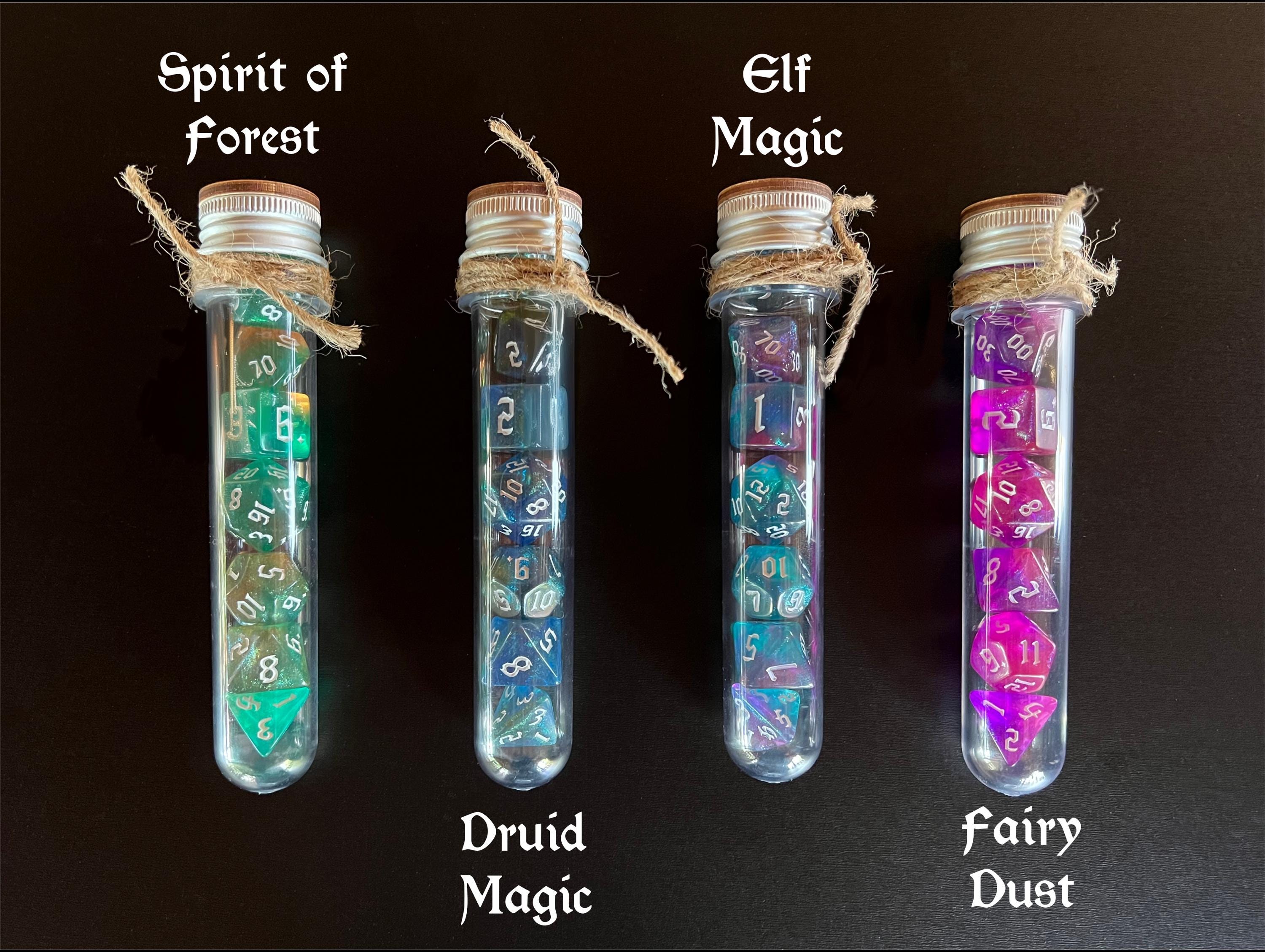 DnD 7 Polyhedral Dice Set in Potion Flask "Fantasy Forest" Collection