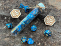 Blue Black "Lapis Lazuli" DnD 7 Polyhedral Dice Set in Potion Flask