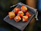 Orange Yellow White "Fireball" DnD 7 Polyhedral Dice Set in Potion Flask