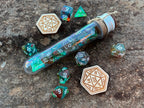 Green Brown "Leviathan" DnD 7 Polyhedral Dice Set in Potion Flask