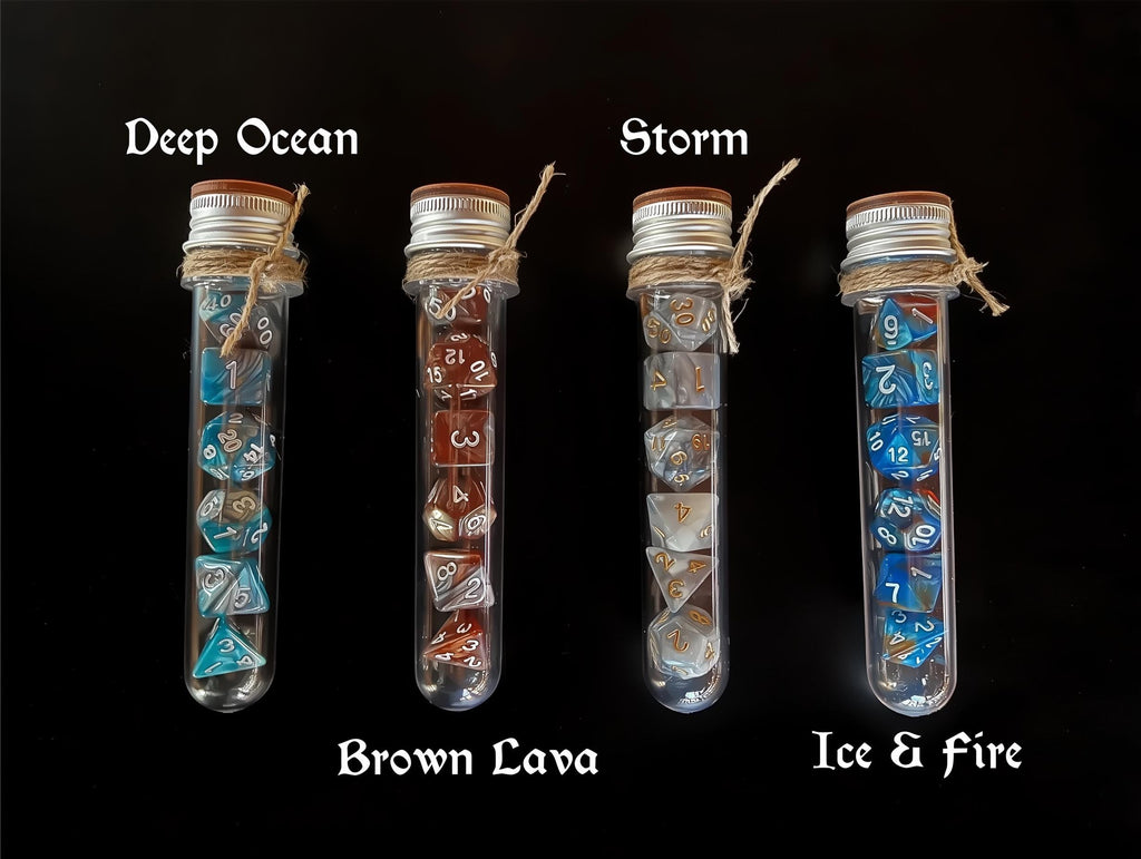 DnD 7 Polyhedral Dice Set in Potion Flask "Powers of Earth" Collection