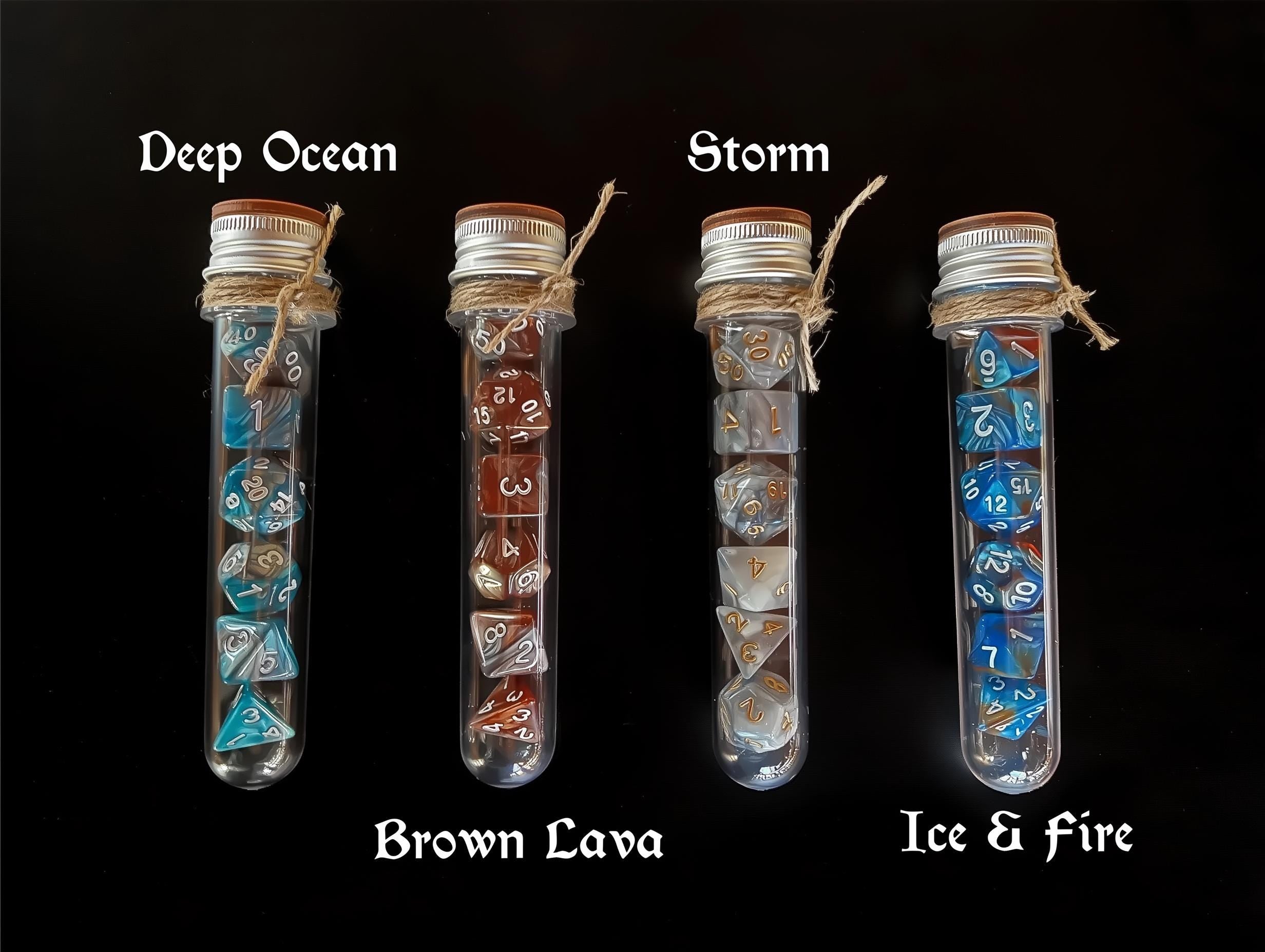 DnD 7 Polyhedral Dice Set in Potion Flask "Powers of Earth" Collection