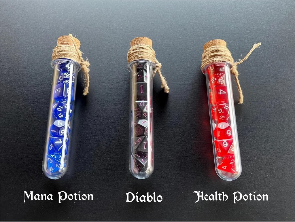 DnD 7 Polyhedral Dice Set in Potion Flask "Diablo" Collection
