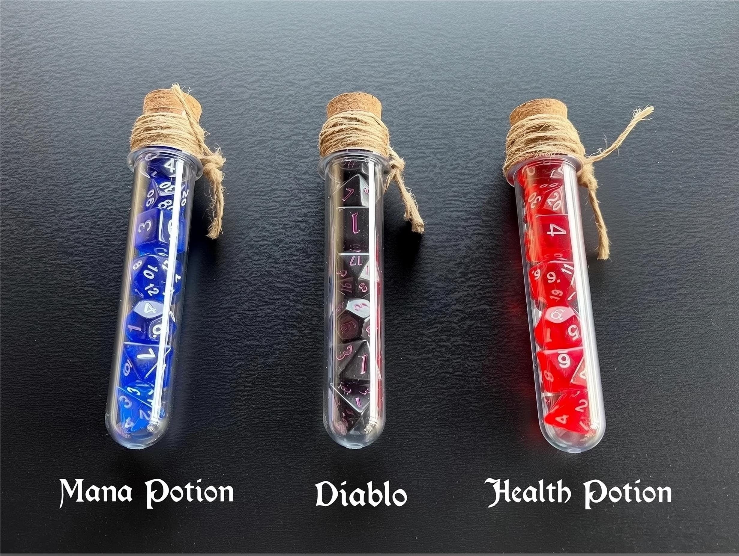 DnD 7 Polyhedral Dice Set in Potion Flask "Diablo" Collection