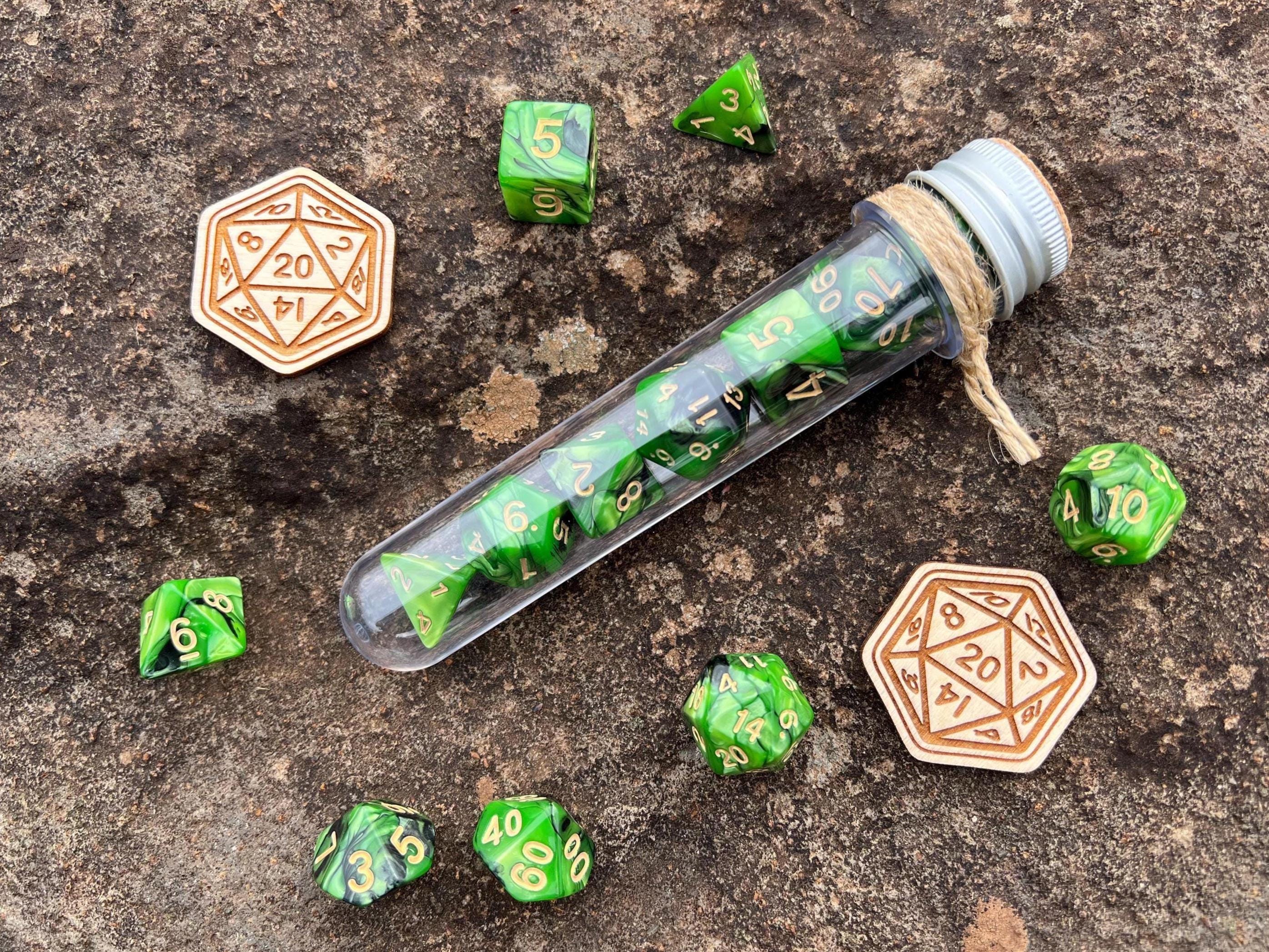DnD 7 Polyhedral Dice Set in Potion Flask "Spellbook" Collection