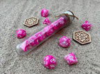 Pink White "Pink Coral" DnD 7 Polyhedral Dice Set in Potion Flask