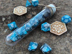 Light Blue Gray "Deep Ocean" DnD 7 Polyhedral Dice Set in Potion Flask