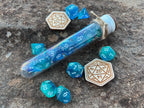Shimmer Blue White "Kraken" DnD 7 Polyhedral Dice Set in Potion Flask