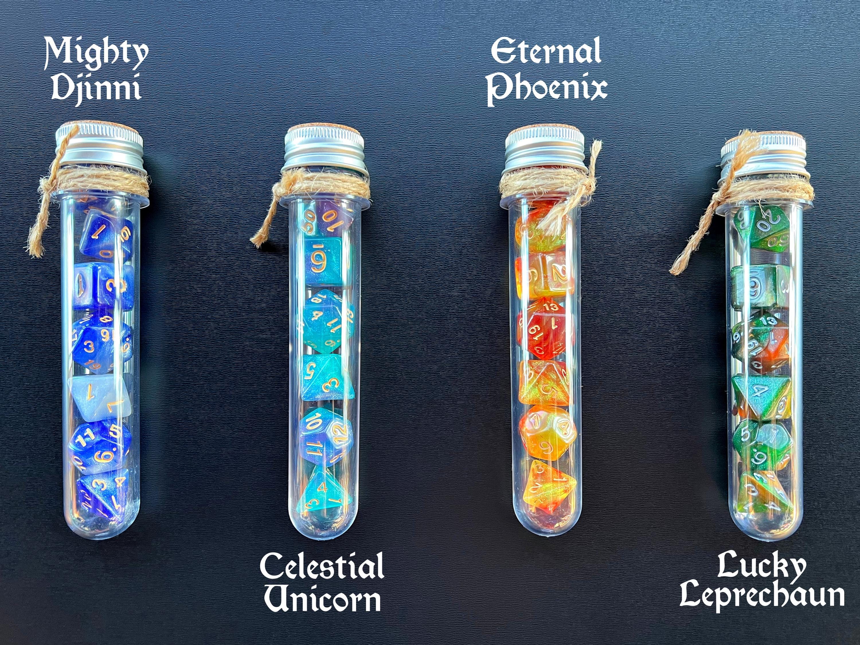 DnD 7 Polyhedral Dice Set in Potion Flask "Wish Granters" Collection