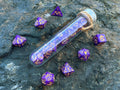 Purple Yellow "Purple Dragon" DnD 7 Polyhedral Dice Set in Potion Flask