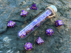 Purple Yellow "Purple Dragon" DnD 7 Polyhedral Dice Set in Potion Flask
