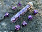 Purple Yellow "Purple Dragon" DnD 7 Polyhedral Dice Set in Potion Flask